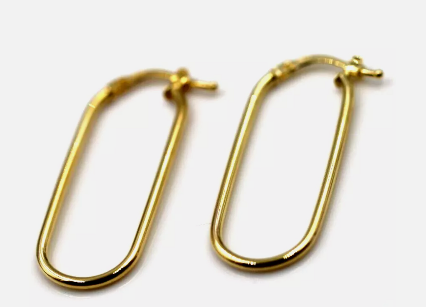 Genuine 9ct 9K 375 Yellow Gold Fine Long Oval Hoops Earrings