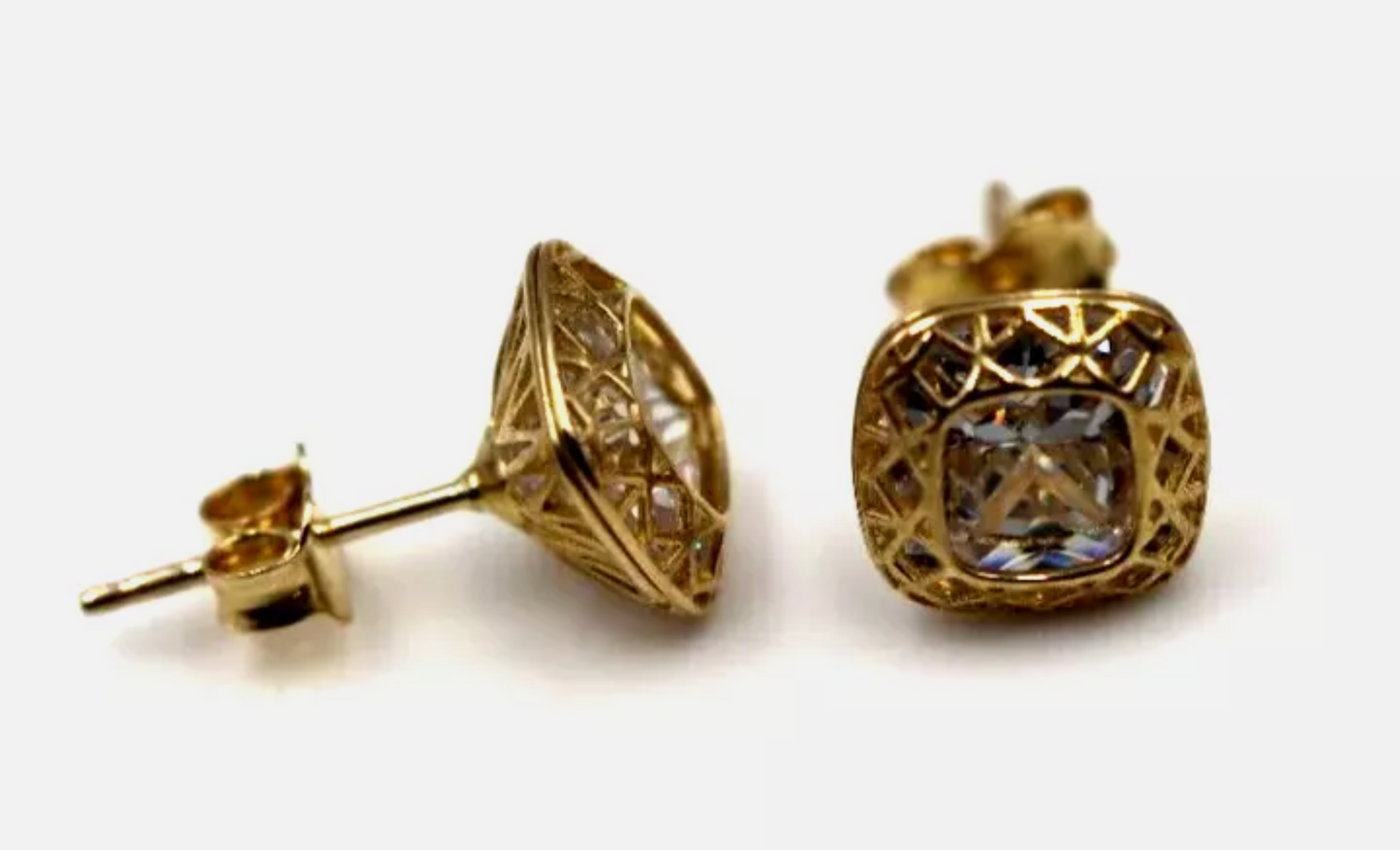 Kaedesigns, 9ct 9K Yellow Gold 9mm Stud CZ Filigree Earrings