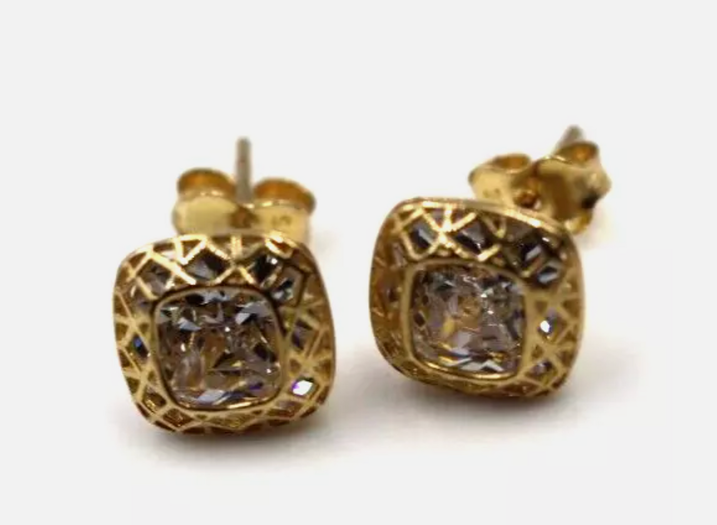 Kaedesigns, 9ct 9K Yellow Gold 9mm Stud CZ Filigree Earrings