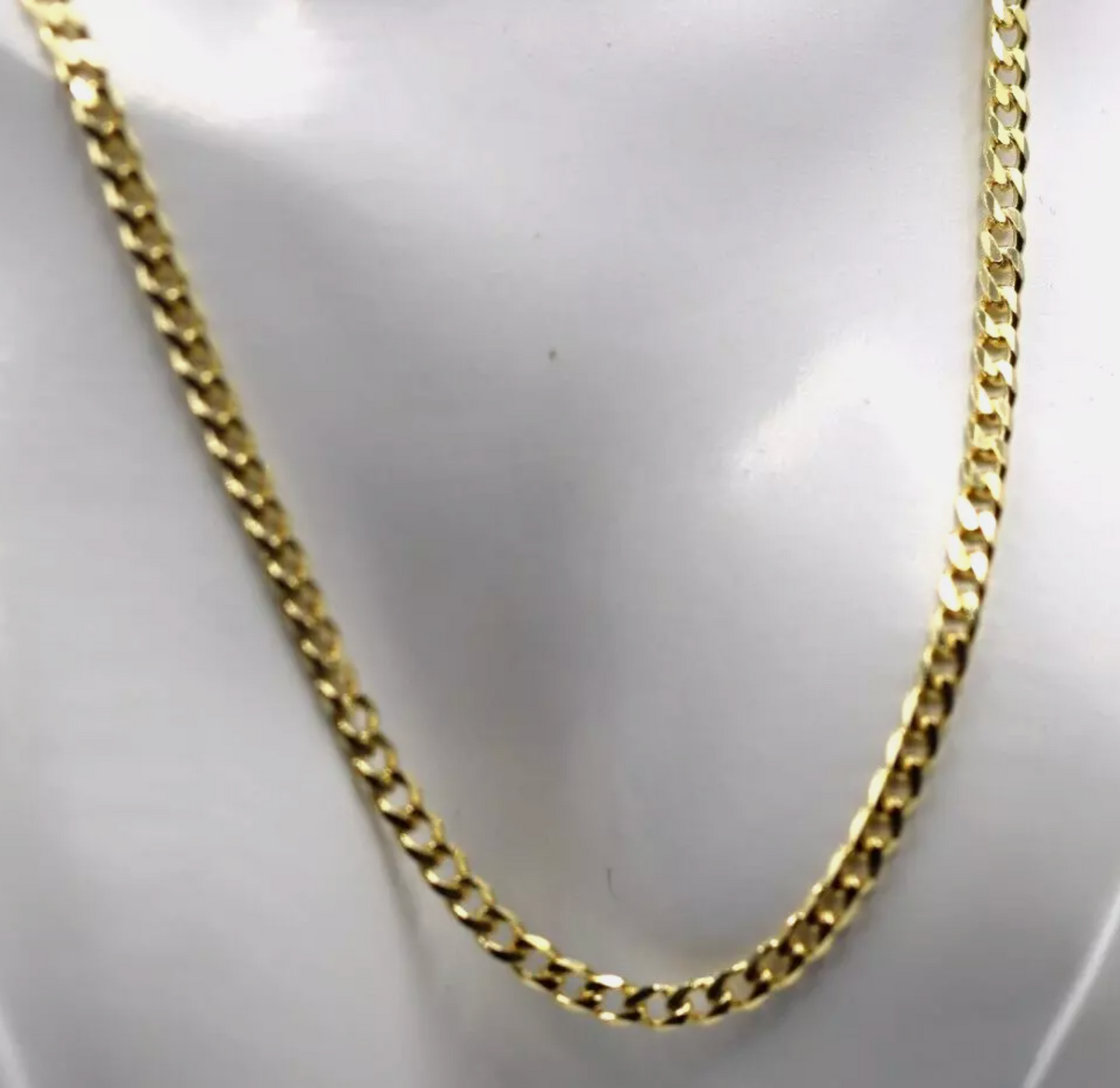 Sterling Silver 925 Yellow Gold Plated Bevelled Curb Chain 50cm Necklace