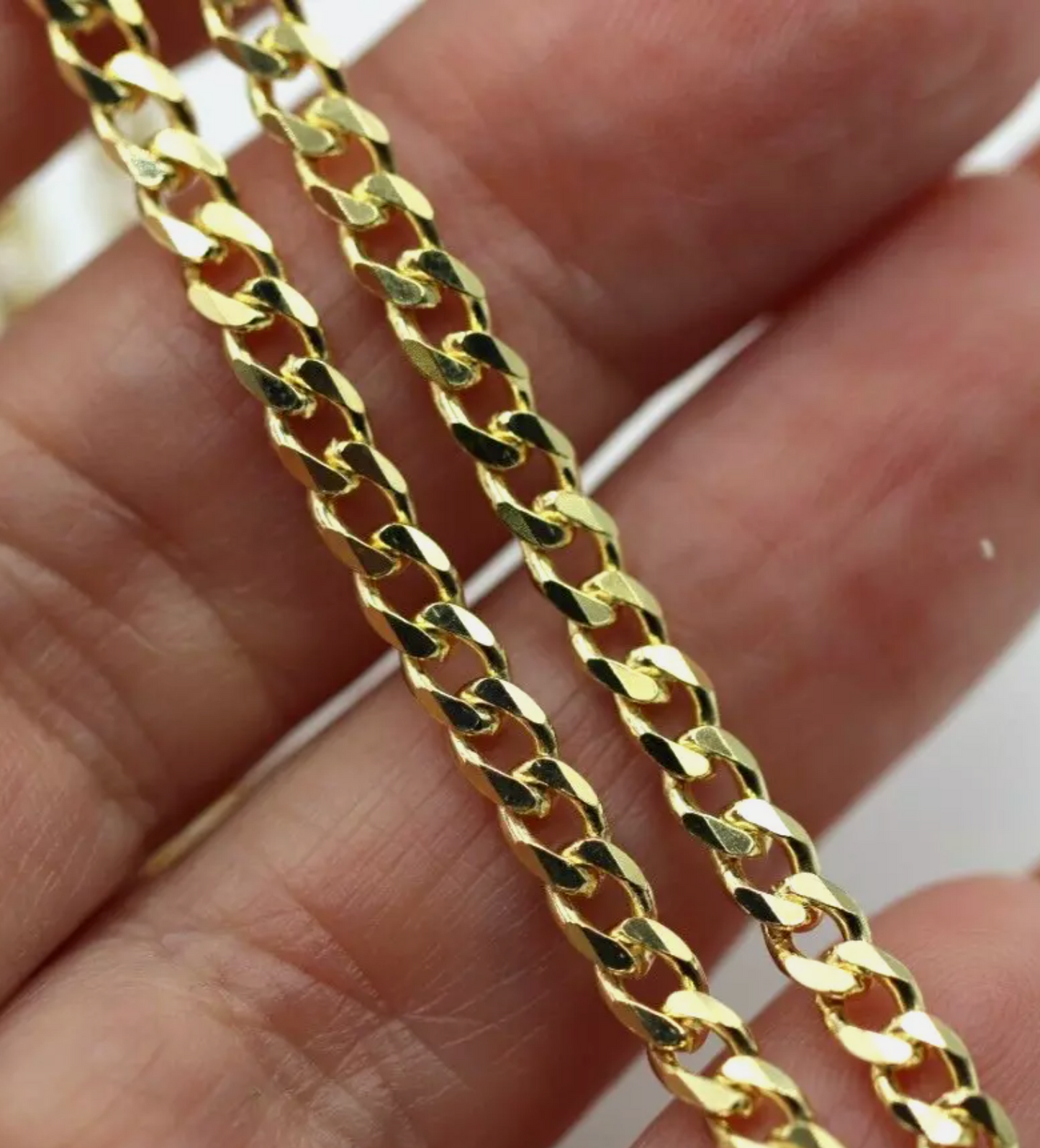 Sterling Silver 925 Yellow Gold Plated Bevelled Curb Chain 50cm Necklace