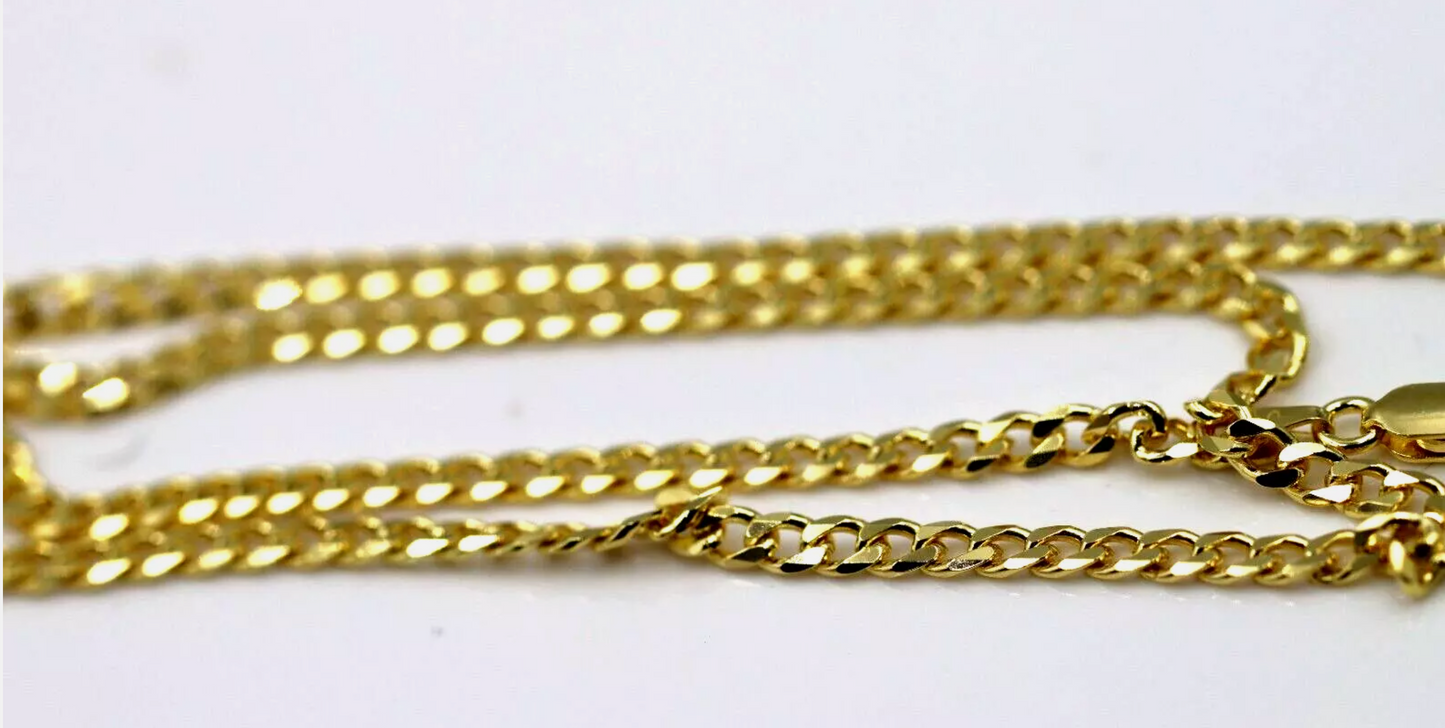Sterling Silver 925 Yellow Gold Plated Bevelled Curb Chain 50cm Necklace