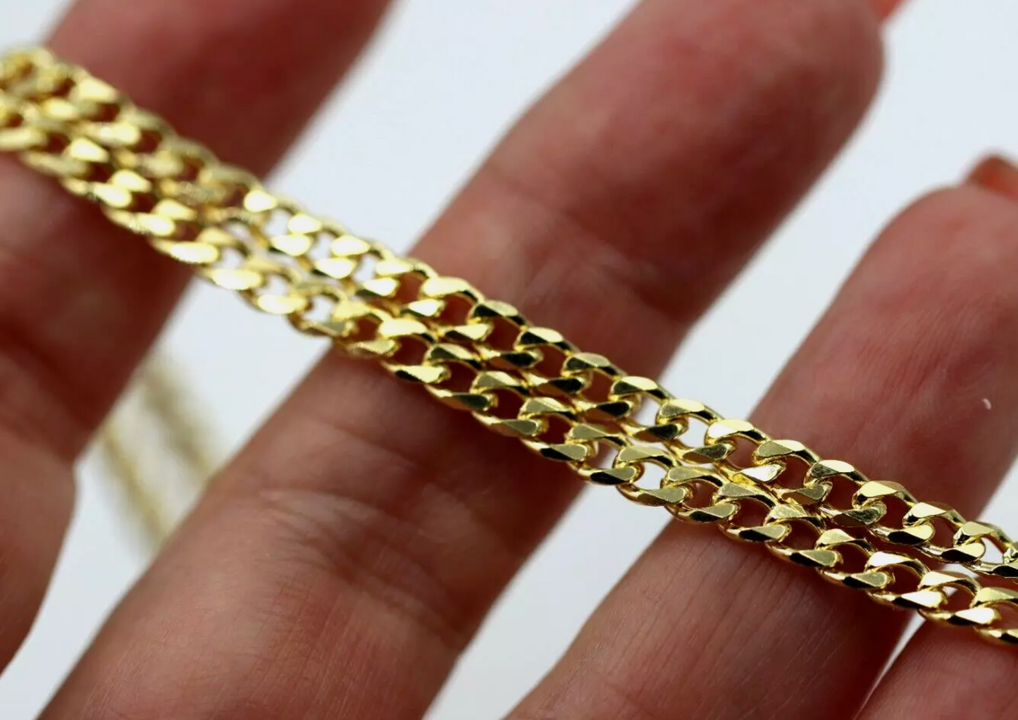 Sterling Silver 925 Yellow Gold Plated Bevelled Curb Chain 50cm Necklace