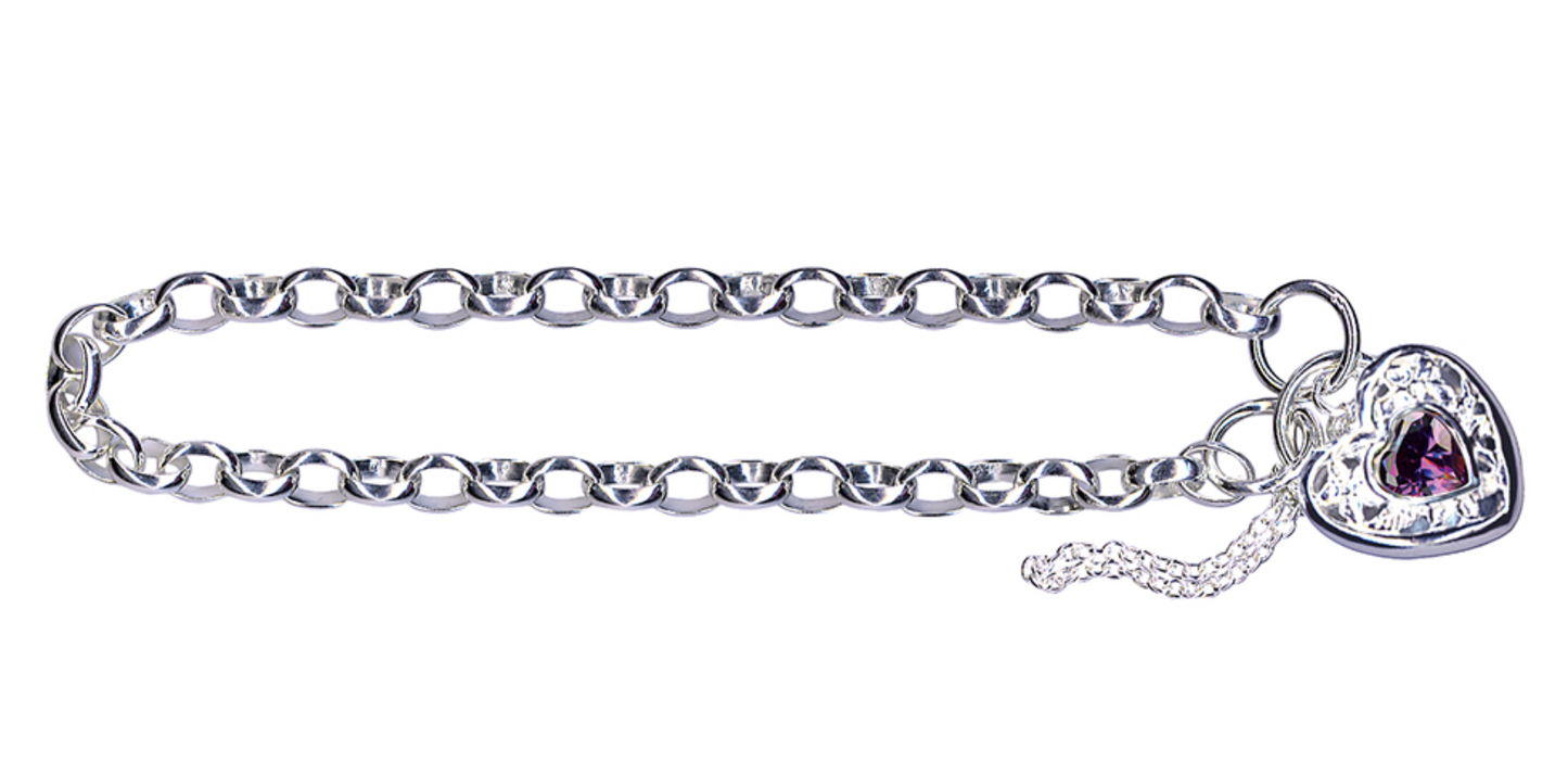 Sterling Silver 925 Oval Belcher Stone Set Filigree Padlock Bracelet