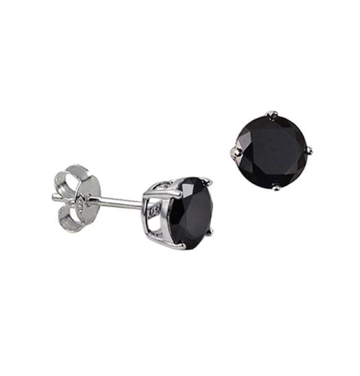 Sterling Silver 4mm, 5mm or 6mm 4 Claw Round Black CZ Studs Earrings