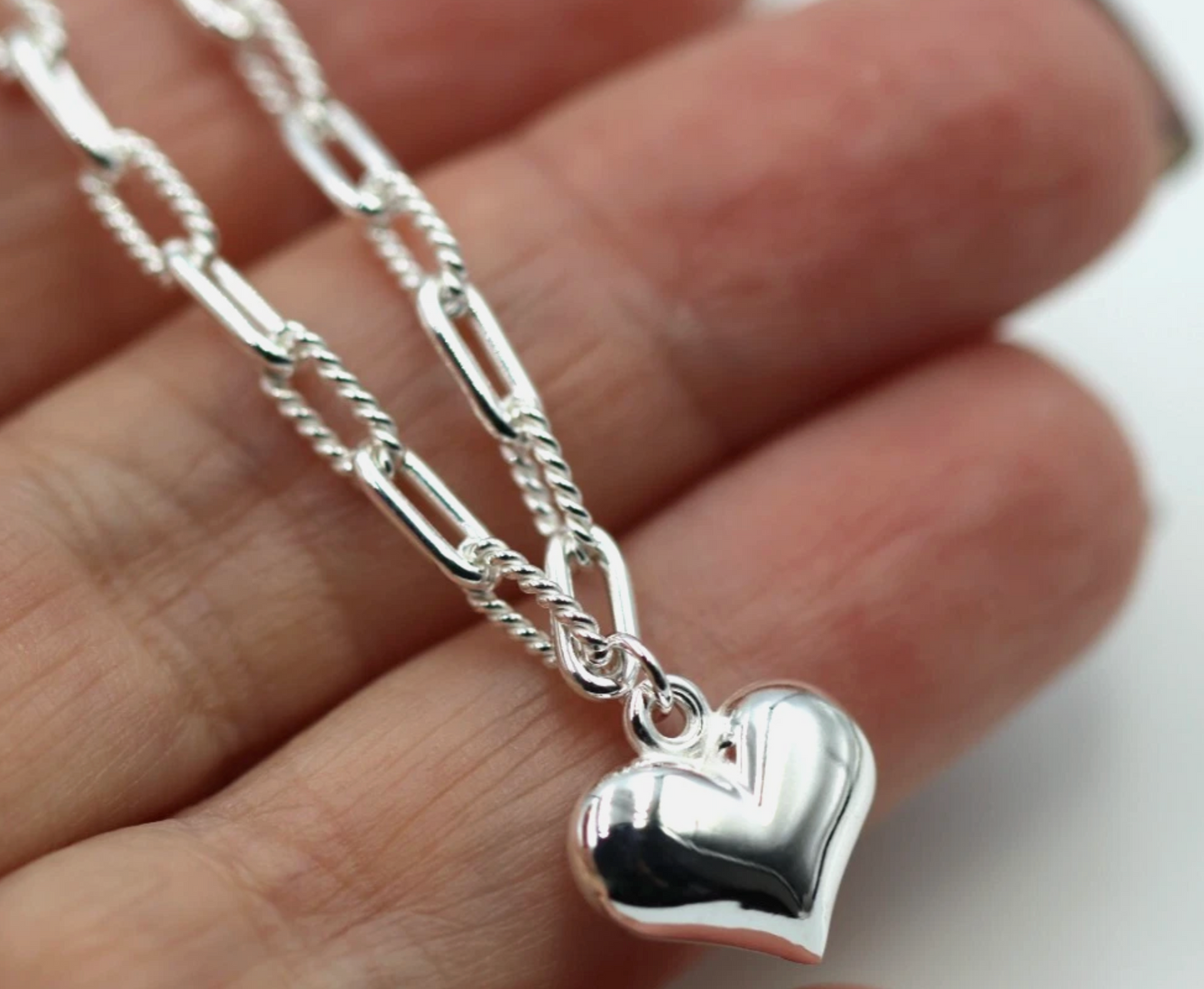 Genuine 925 Sterling Silver Puff Heart 19cm Charm Bracelet