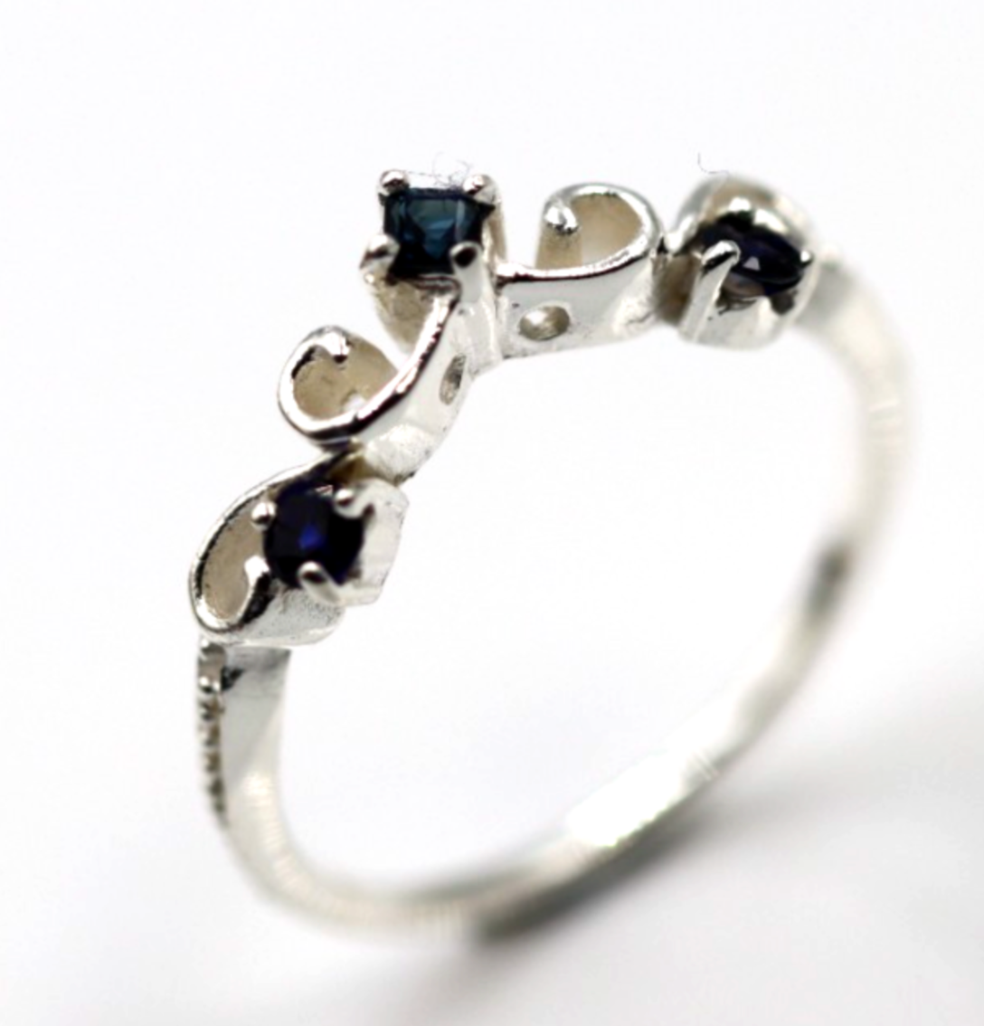 Size P OR R Genuine Sterling Silver 925 Blue Sapphire Delicate Scroll Ring