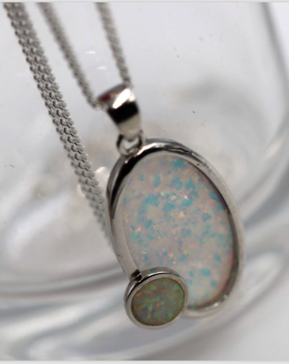 Sterling Silver 925 Oval Syn Opal Pendant + 50cm Necklace
