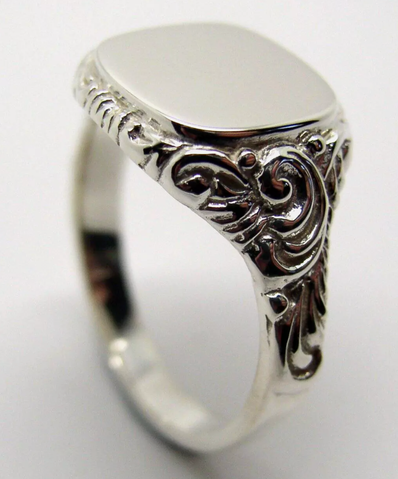 Genuine Solid Sterling Silver Square Engraved Signet Ring - Choose your size