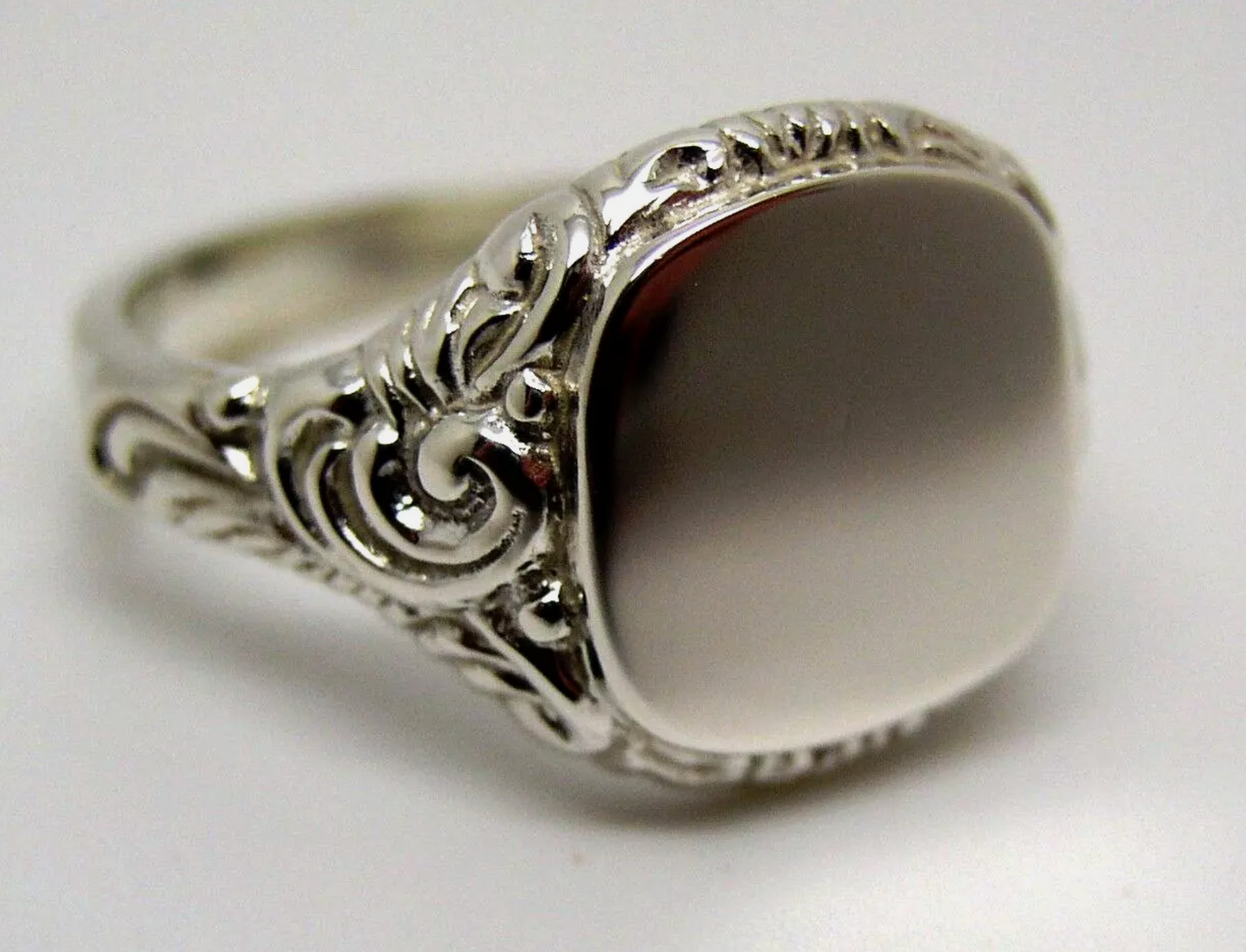 Genuine Solid Sterling Silver Square Engraved Signet Ring - Choose your size