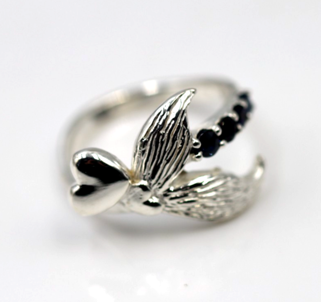 Size L Sterling Silver 925 Sapphire Set Abstract Wings Bird Heart Ring