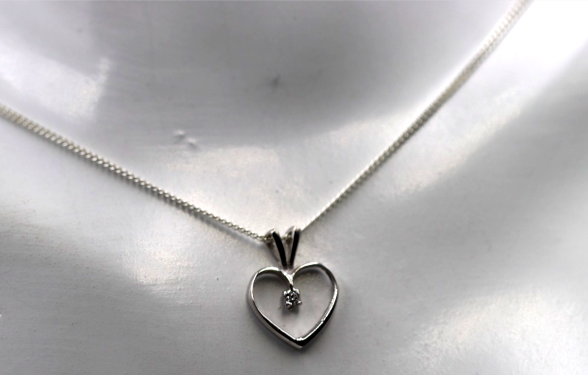 Sterling Silver 925 Diamond Heart Pendant + 46cm Necklace