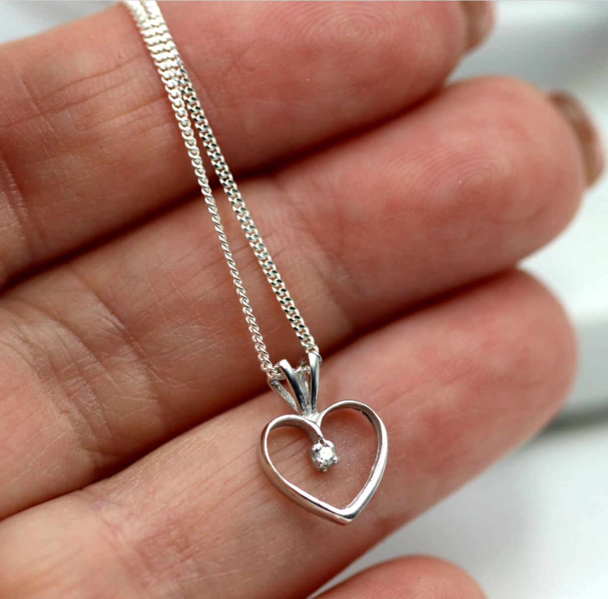 Sterling Silver 925 Diamond Heart Pendant + 46cm Necklace