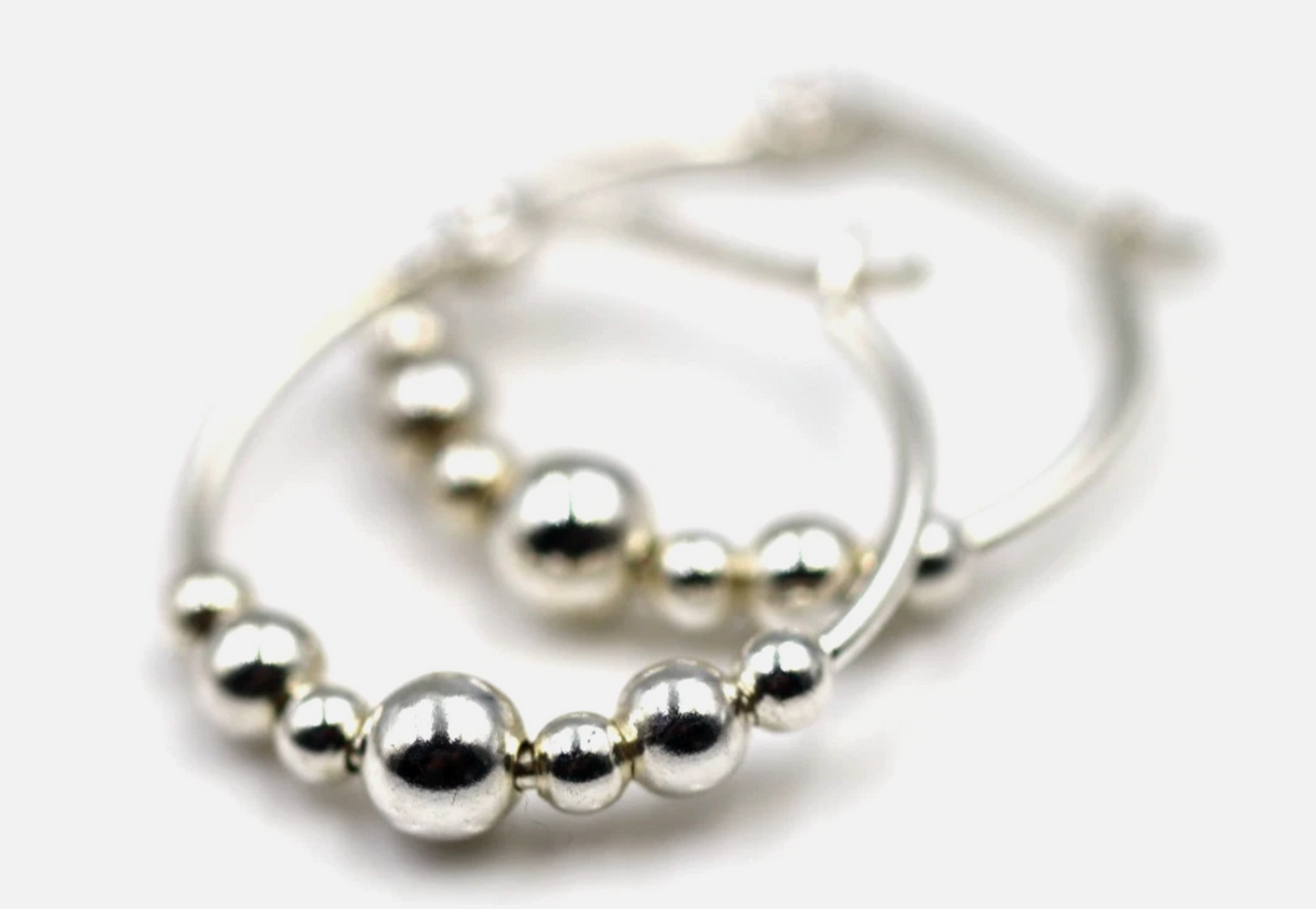 Genuine Sterling Silver 925 22mm Hoop 7 Balls Hoop Earrings