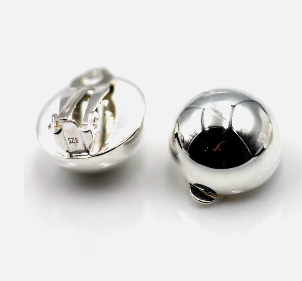 Genuine Sterling Silver 925 Half 16mm Ball Round Earrings Clip-ons