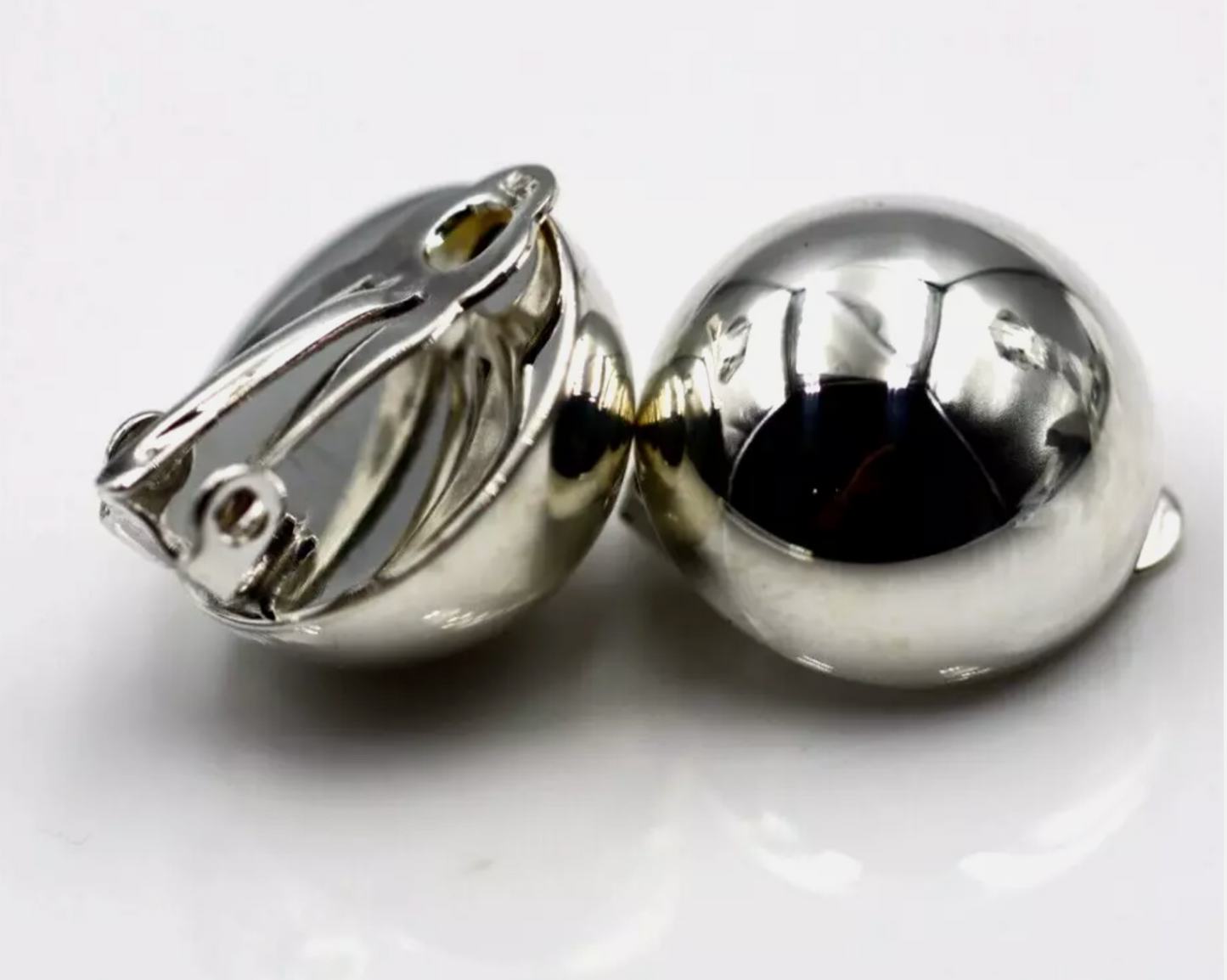Genuine Sterling Silver 925 Half 16mm Ball Round Earrings Clip-ons