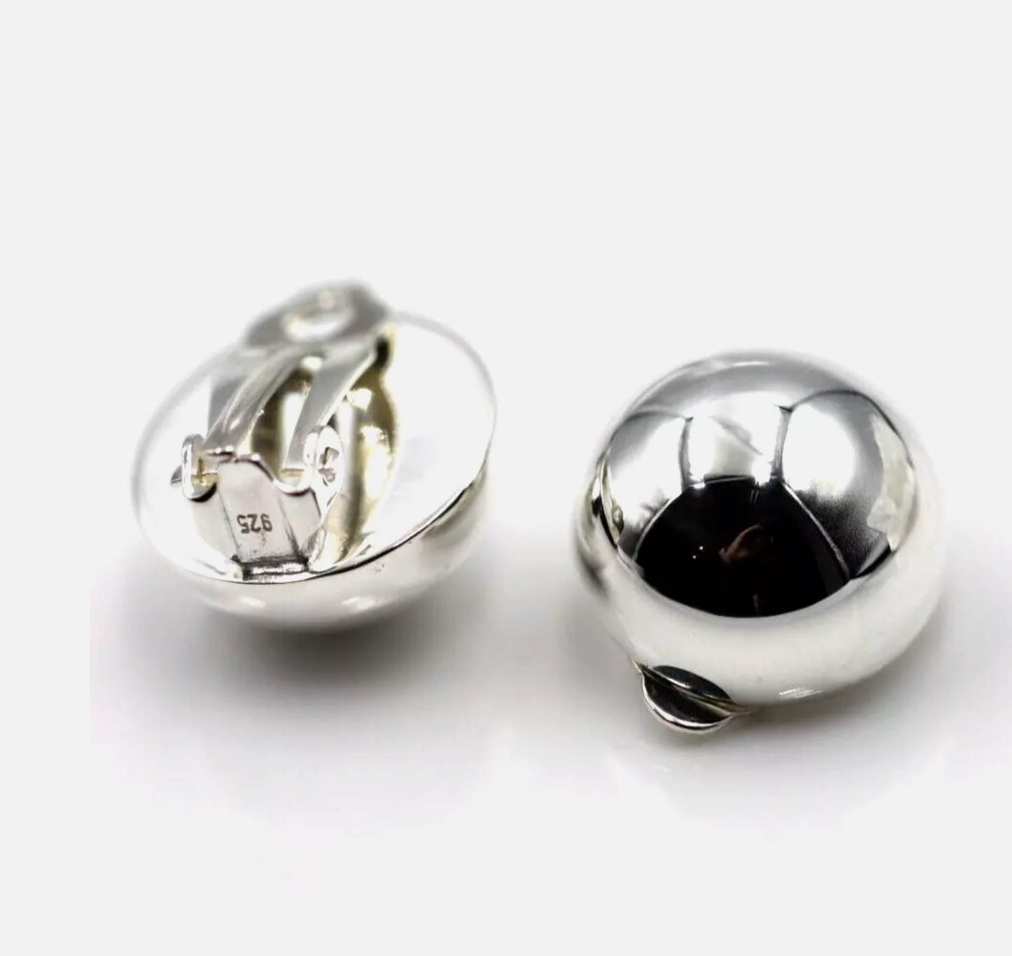 Genuine Sterling Silver 925 Half 16mm Ball Round Earrings Clip-ons