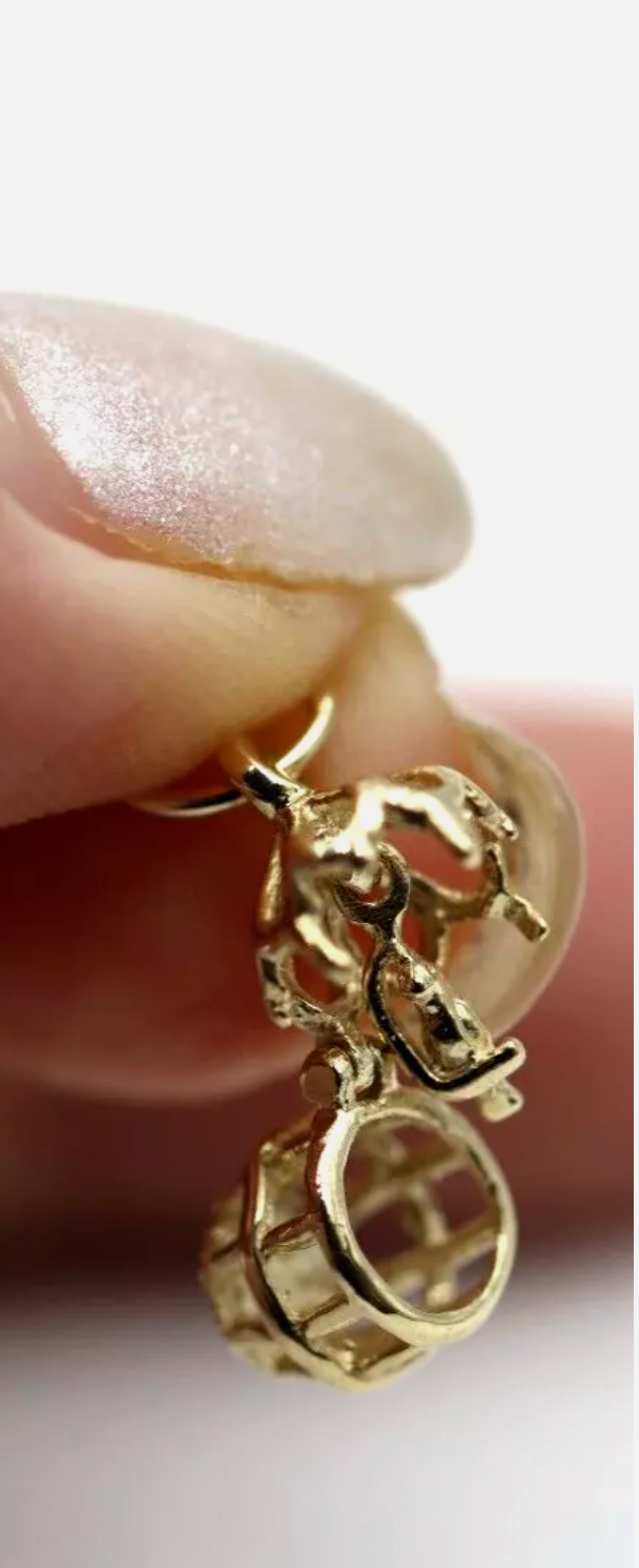 Kaedesigns Small 9ct 9k 375 Yellow Gold Solid Bird Cage with Bird Pendant or Charm