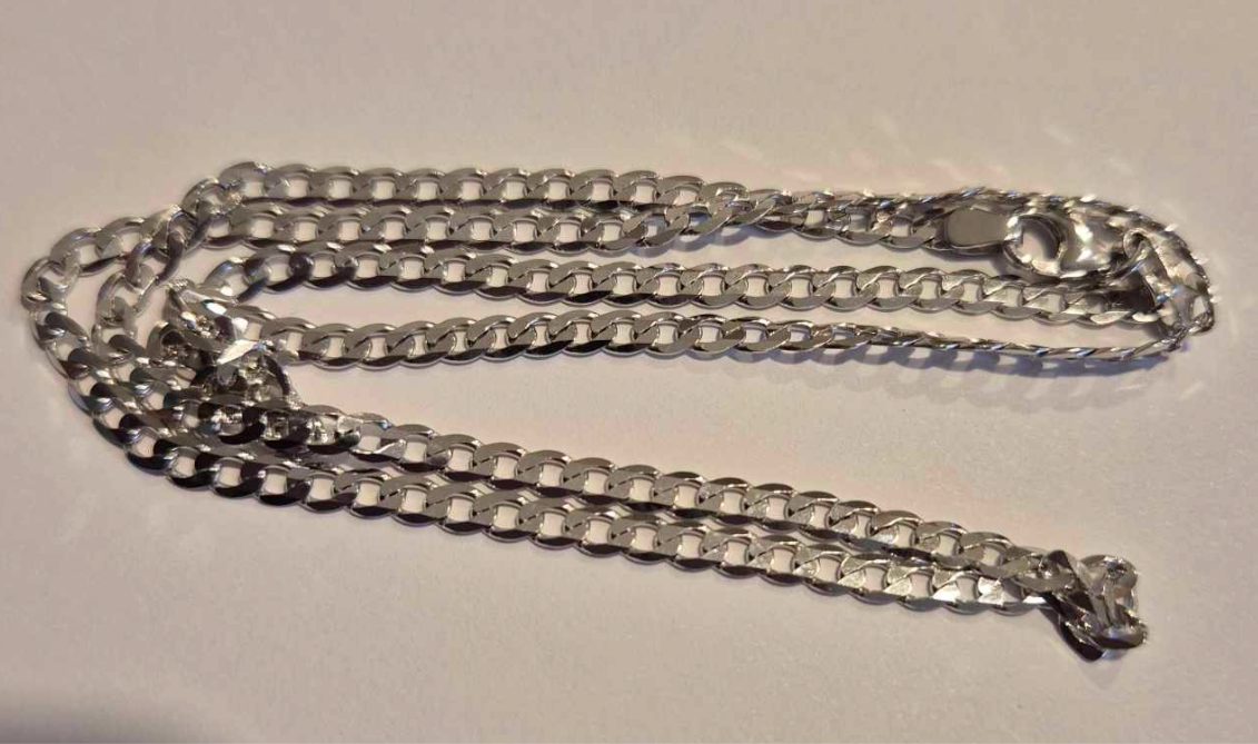 Genuine Solid 9ct 9k White Gold Kerb Curb Chain 3mm Wide 50cm 7.4grams