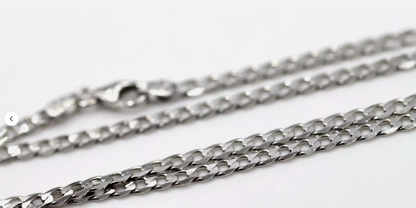 Genuine Solid 9ct 9k White Gold Kerb Curb Chain 3mm Wide 50cm 7.4grams