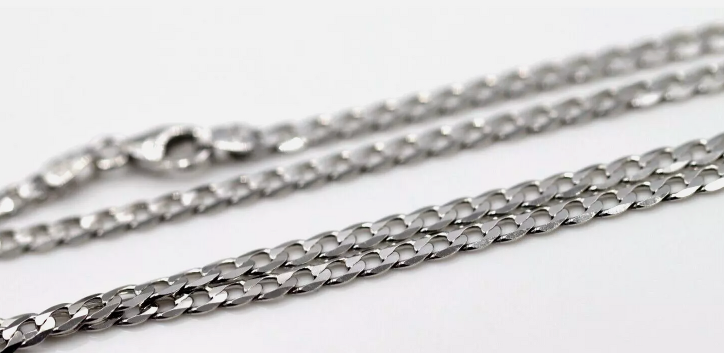 Genuine Solid 9ct 9k White Gold Kerb Curb Chain 3mm Wide 50cm 7.4grams