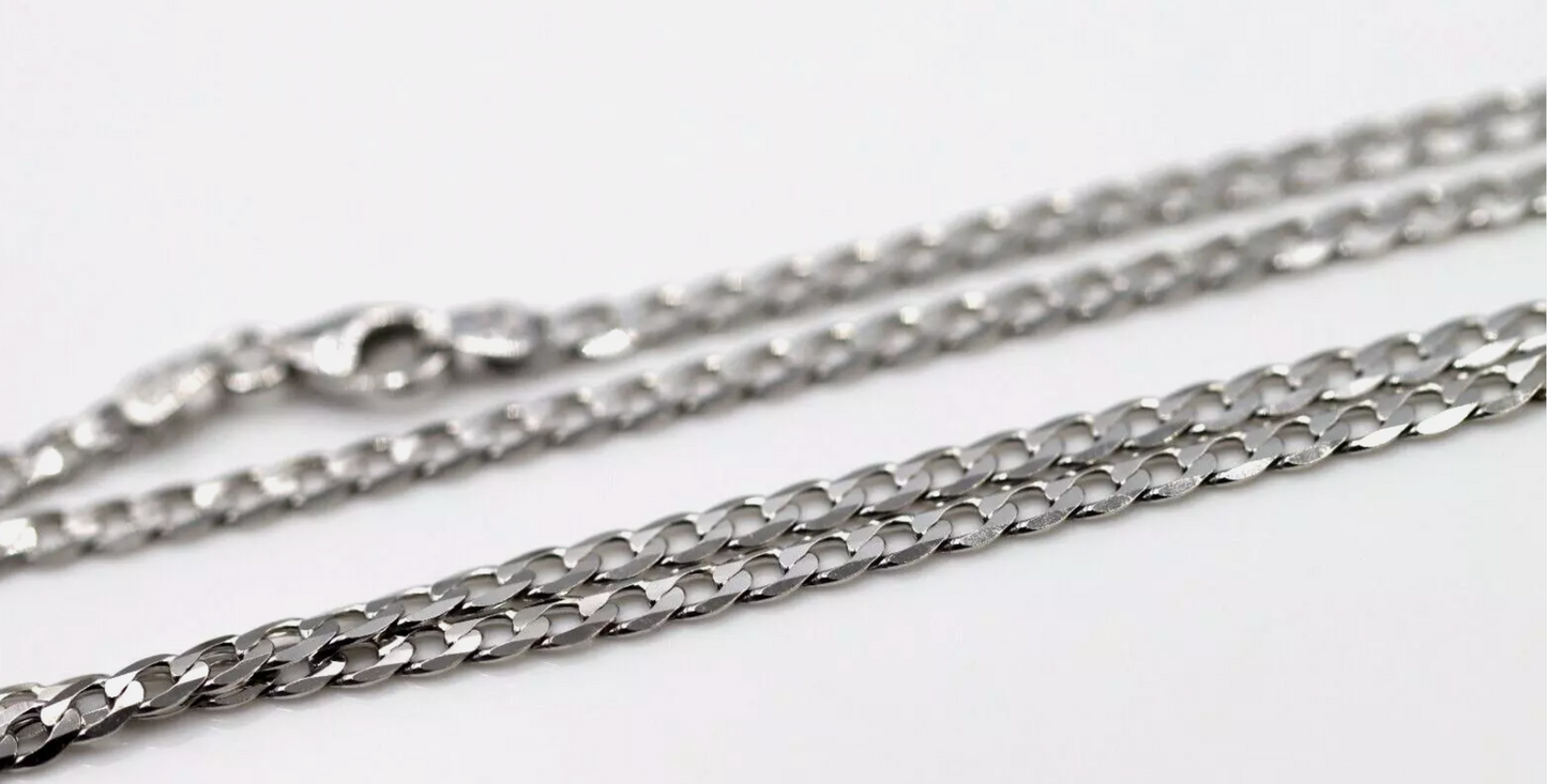 Genuine Solid 9ct 9k White Gold Kerb Curb Chain 3mm Wide 50cm 7.4grams
