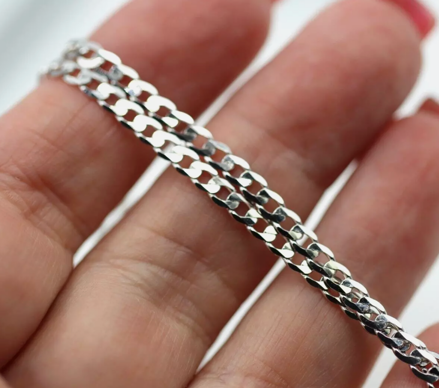 Genuine Solid 9ct 9k White Gold Kerb Curb Chain 3mm Wide 50cm 7.4grams