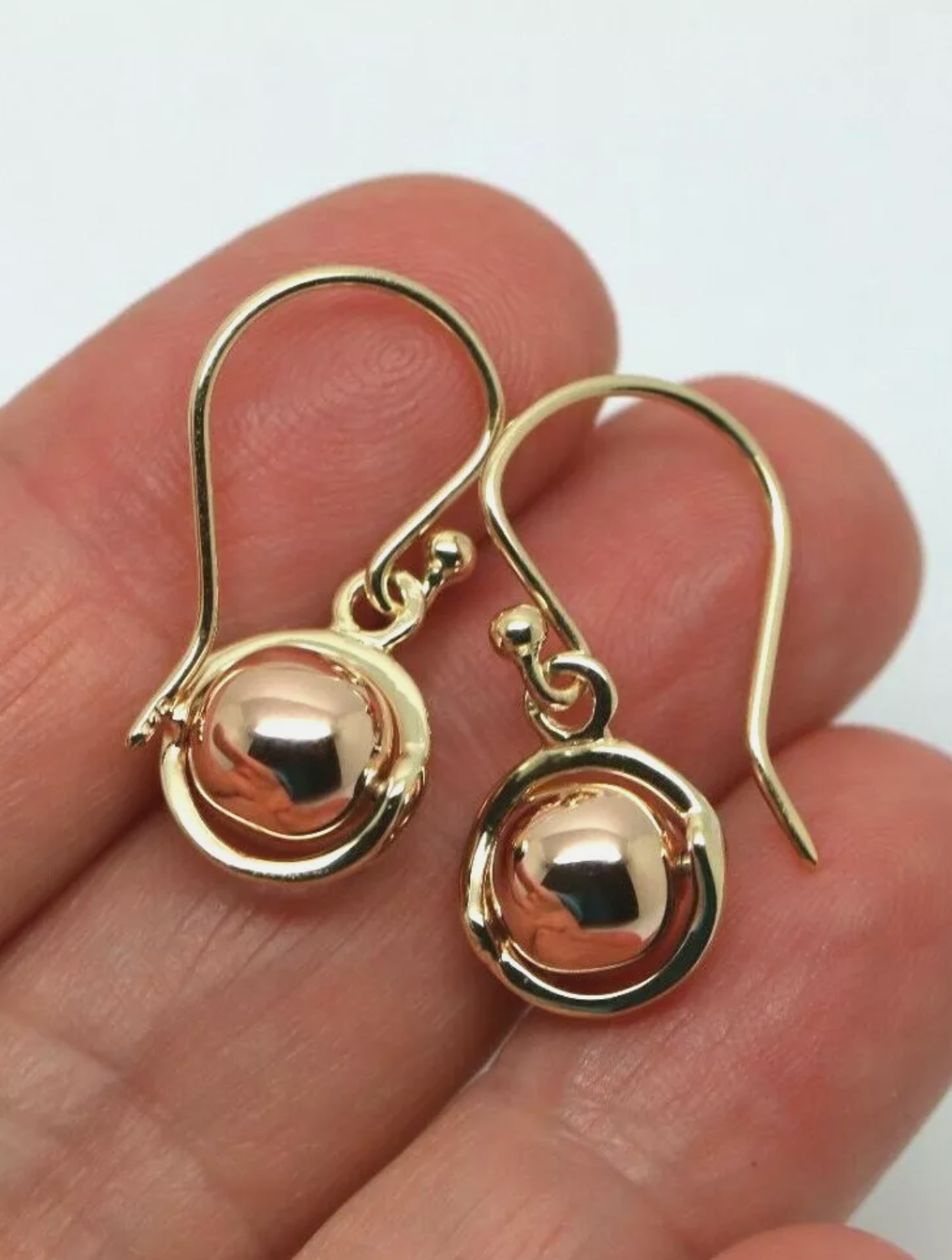 Genuine 9ct 9k Yellow & Rose Gold 375 Hook Ball Drop Earrings