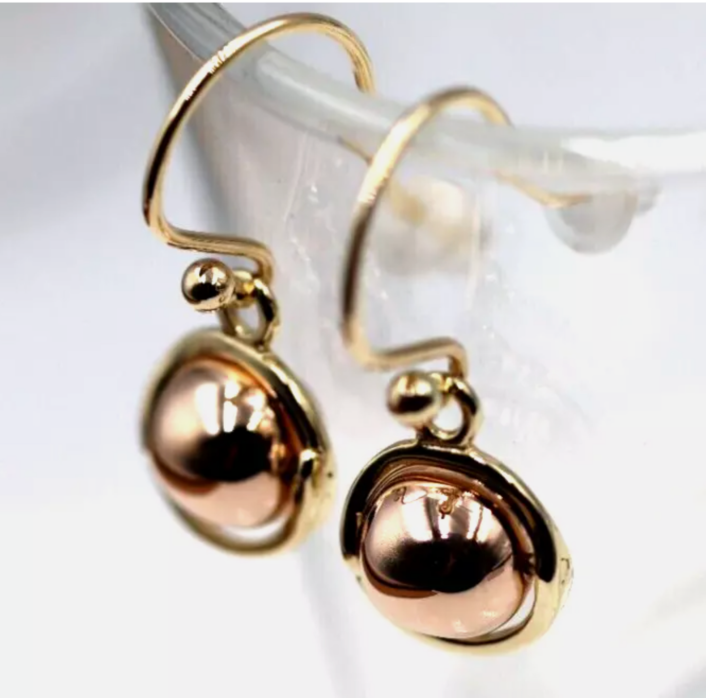 Genuine 9ct 9k Yellow & Rose Gold 375 Hook Ball Drop Earrings
