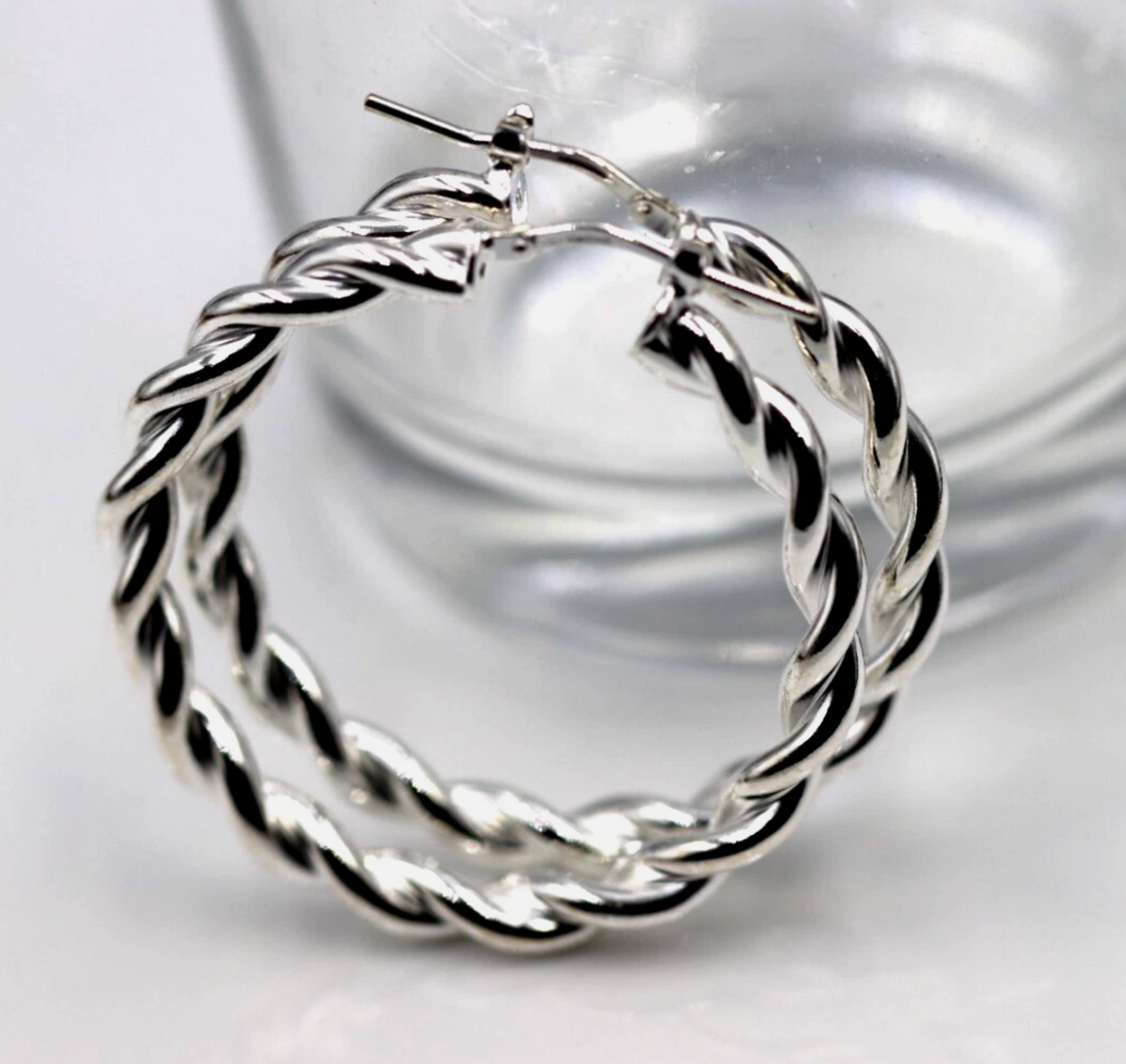 Genuine Large Sterling Silver 925 38mm Round Twist Twisted Hoop Earrings