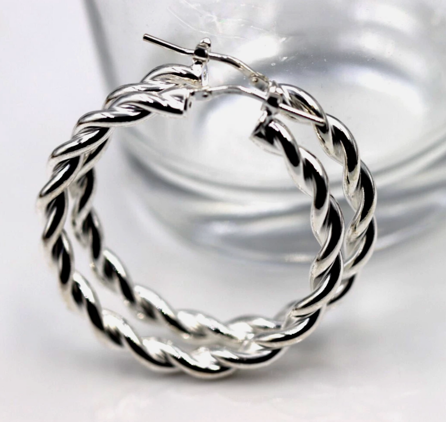 Genuine Large Sterling Silver 925 38mm Round Twist Twisted Hoop Earrings