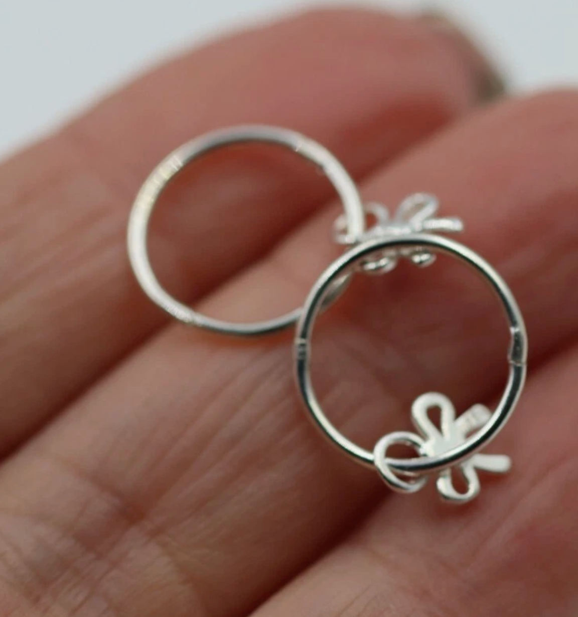 Sterling Silver 925 Sleepers Hinged Hoops Earrings + Bow Charms