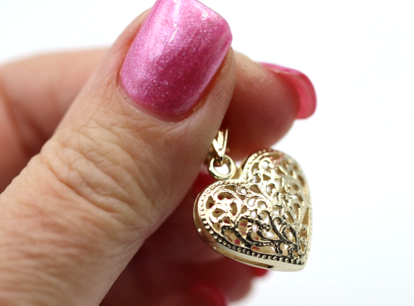 Genuine 9ct Yellow, Rose or White Gold Small to Medium Filigree Heart Pendant
