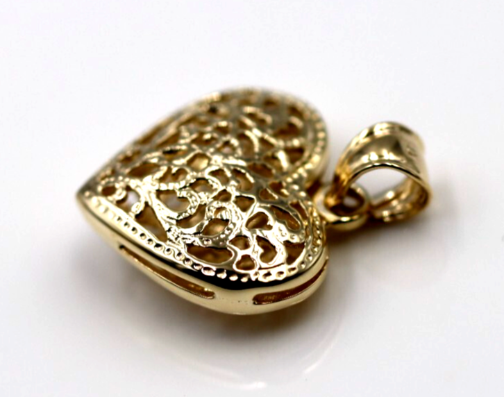 Genuine 9ct Yellow, Rose or White Gold Small to Medium Filigree Heart Pendant