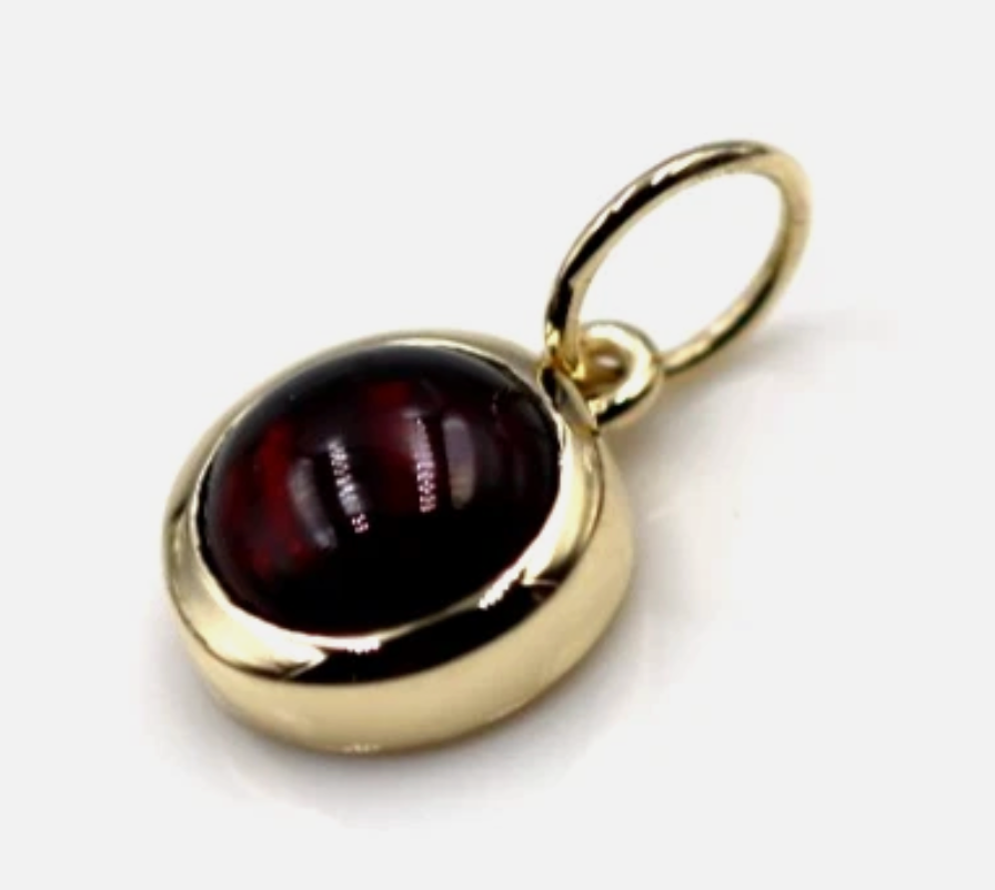 Genuine 9ct 9k Yellow, Rose or White Gold Cabochon Garnet Pendant / Charm