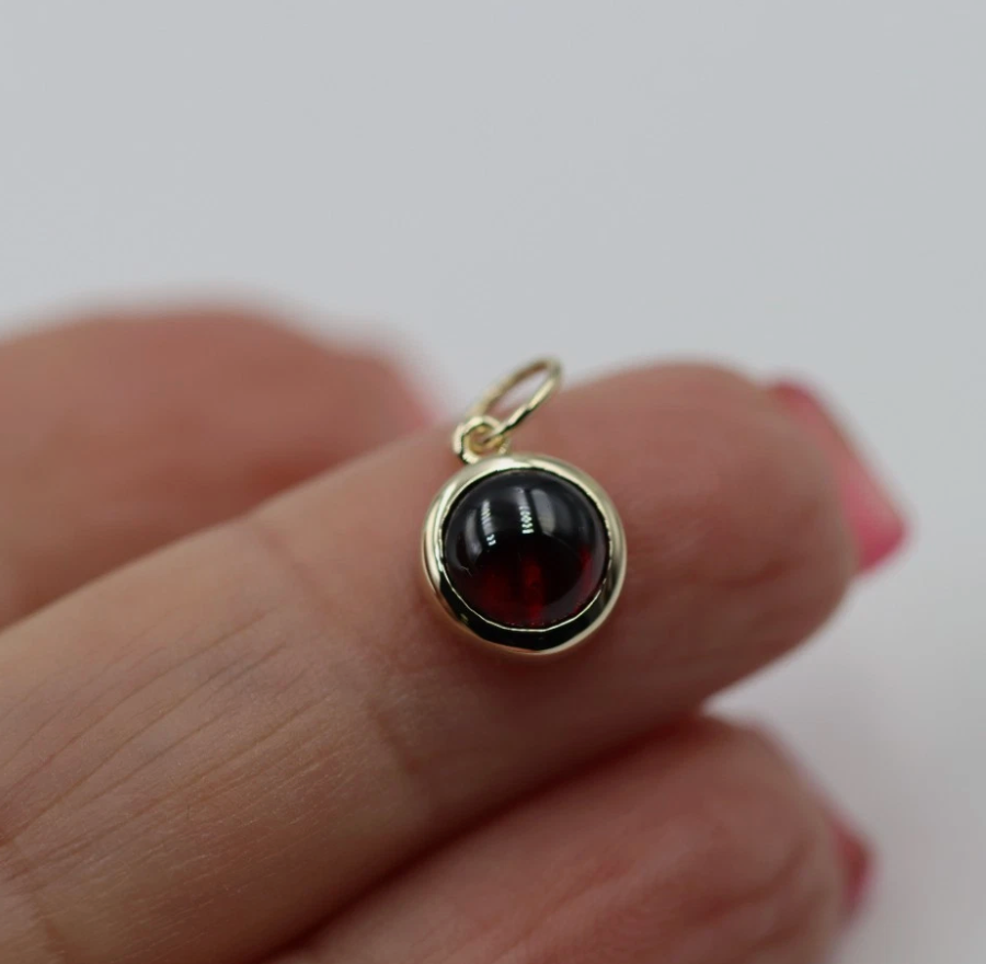 Genuine 9ct 9k Yellow, Rose or White Gold Cabochon Garnet Pendant / Charm
