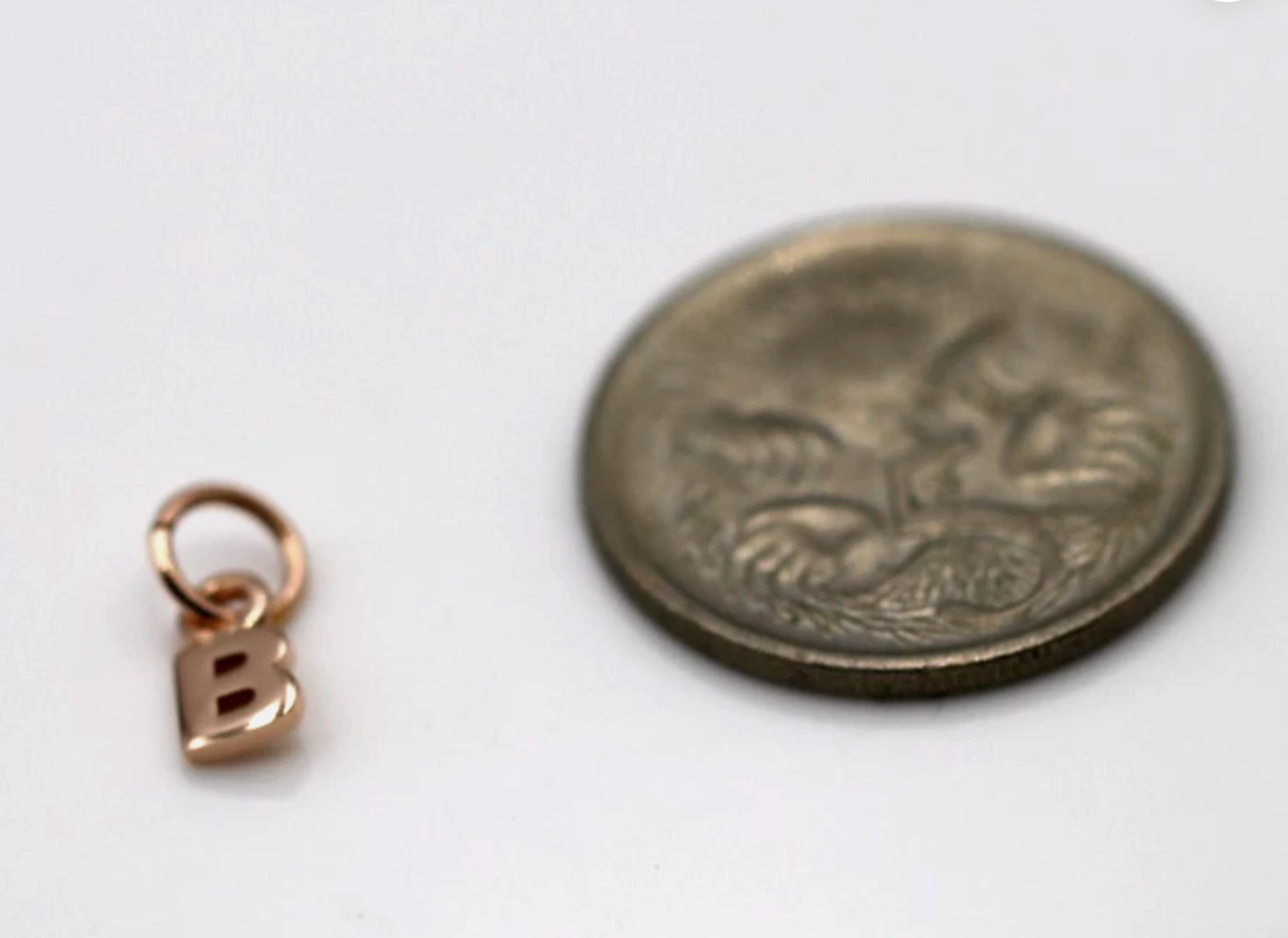 Genuine 9ct 9kt Tiny Very Small Yellow, Rose or White Gold Initial Pendant Charm B