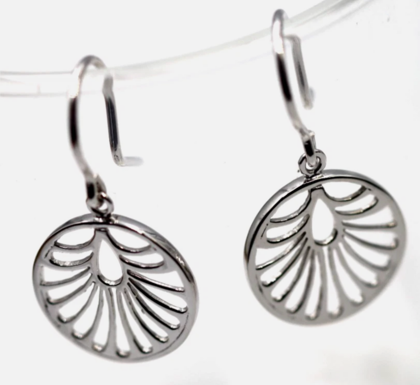 Genuine 925 Sterling Silver Circular Cut Out Ear-wires Hook Earrings