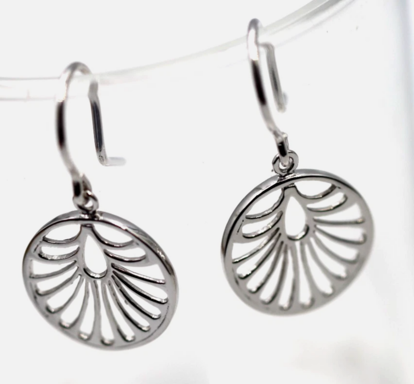 Genuine 925 Sterling Silver Circular Cut Out Ear-wires Hook Earrings