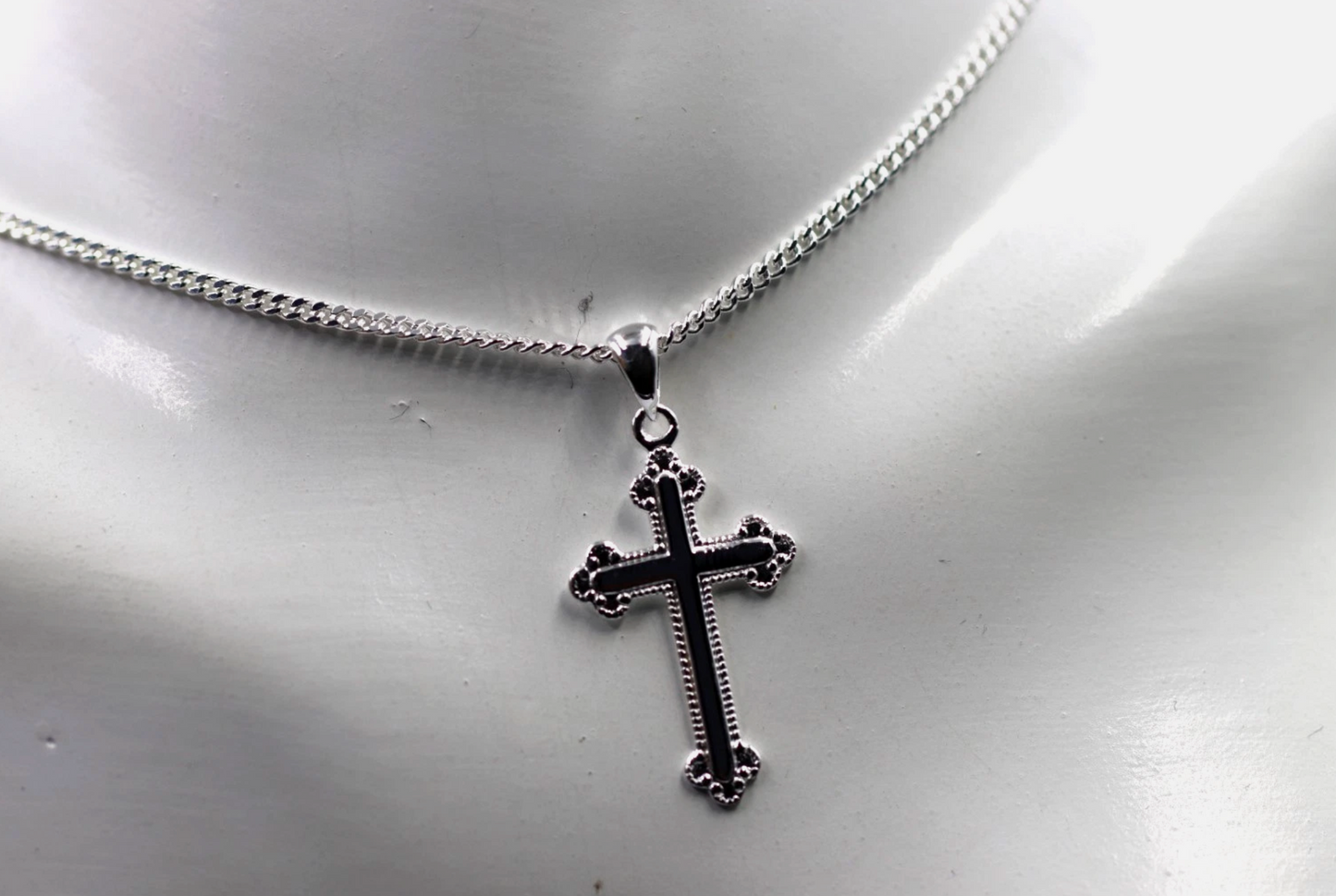 Sterling Silver 925 Cross Pendant 23mm x 15mm + Curb Necklace 50cm
