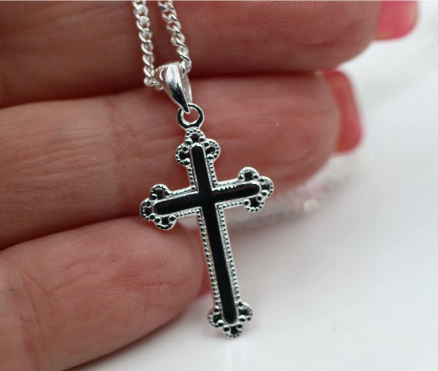 Sterling Silver 925 Cross Pendant 23mm x 15mm + Curb Necklace 50cm