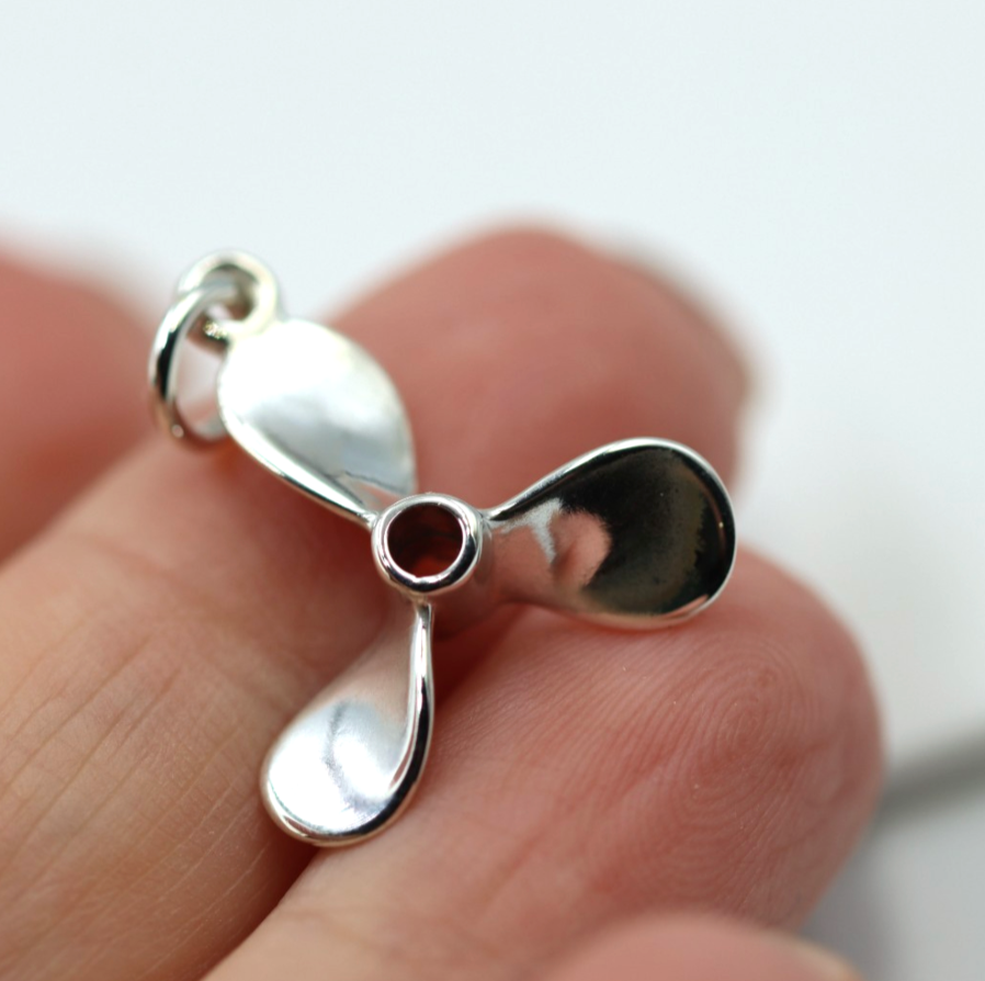 Sterling Silver 925 3D Boat Propellor Nautical Charm Pendant / Charm