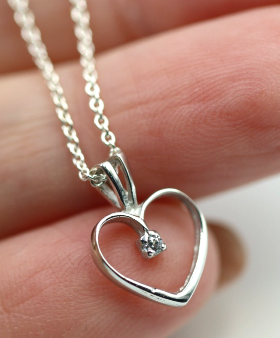 Sterling Silver 925 Diamond Heart Pendant + 46cm Necklace