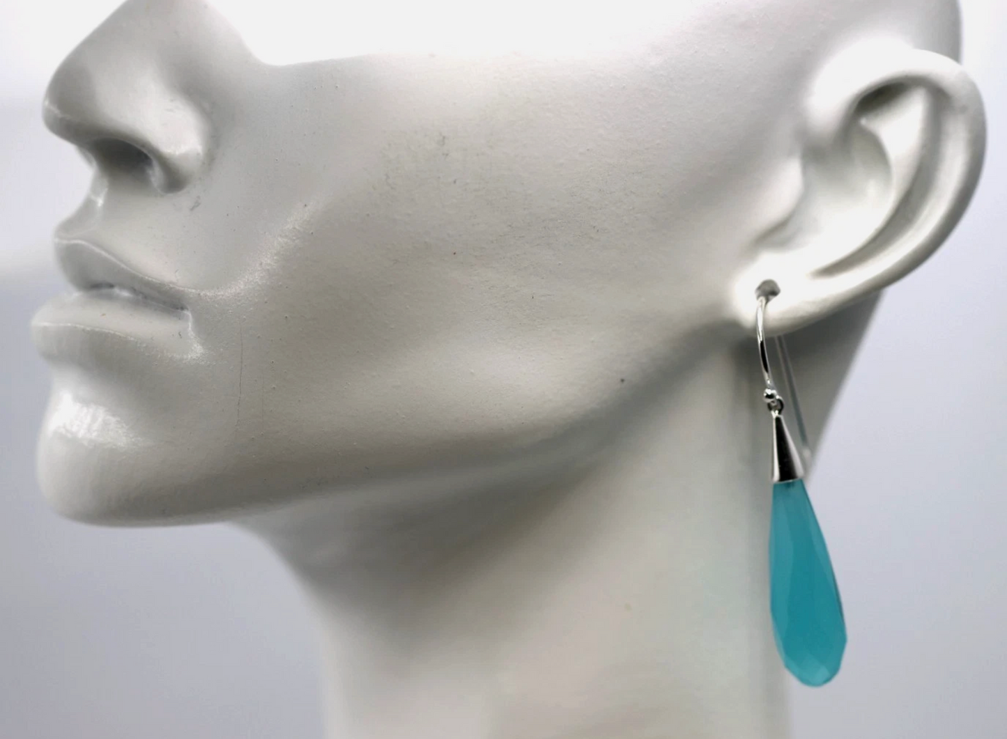 Sterling Silver 925 Briolette Turquoise Obsidian Teardrop Earrings