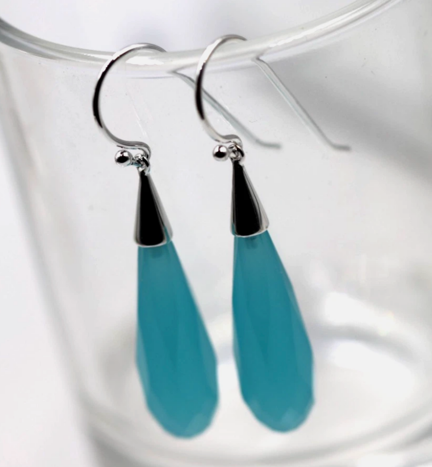 Sterling Silver 925 Briolette Turquoise Obsidian Teardrop Earrings