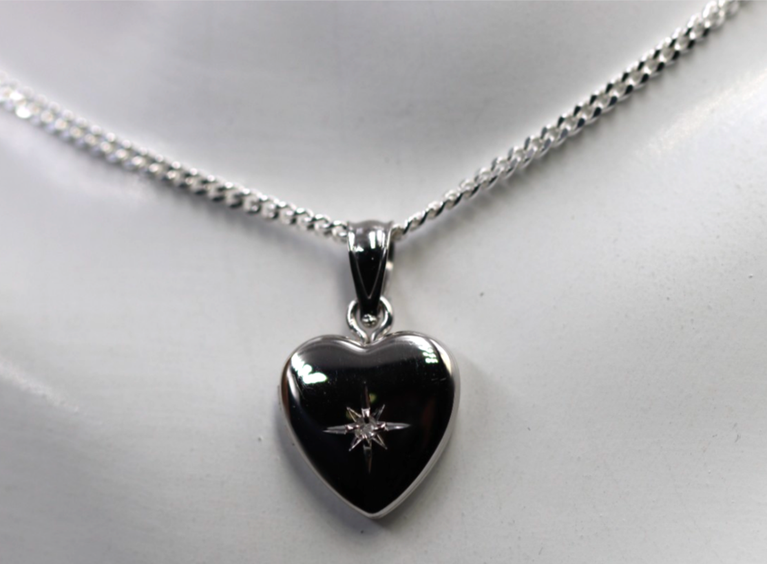 Genuine Sterling Silver Gold Plated or Sterling Silver 12mm 925 Diamond Set Heart Locket Pendant + Necklace