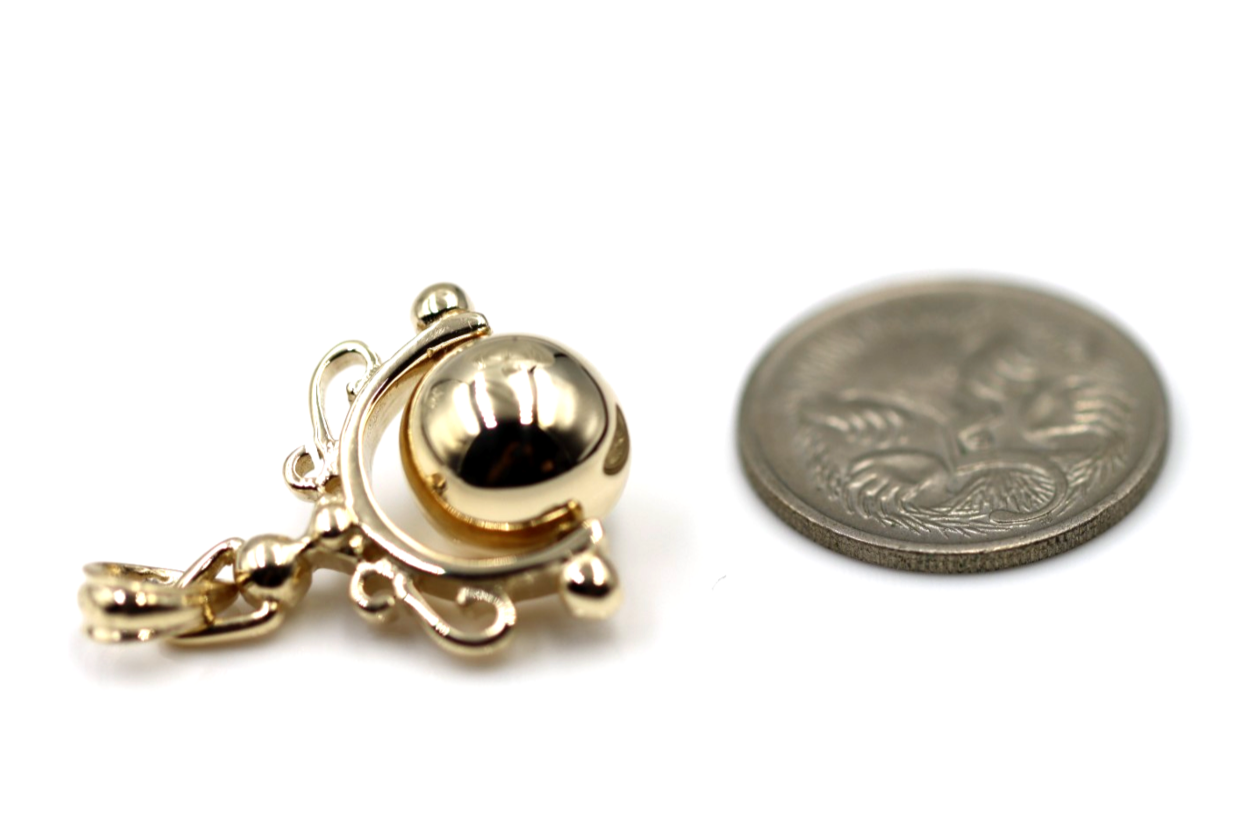 Genuine New 9ct 9K Solid Yellow, Rose or White Gold Euro 10mm Round Ball Spinner Pendant