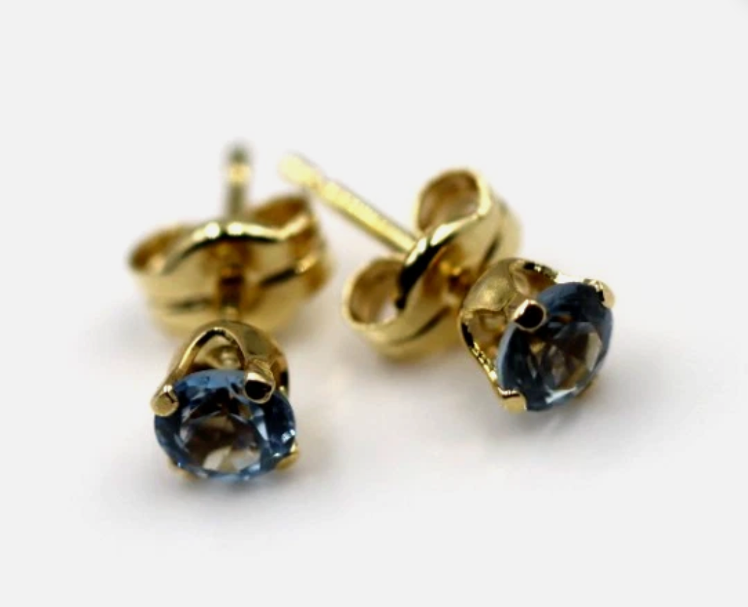 Genuine 9ct 9k 375 Yellow Gold 4mm Blue Zircon CZ Studs Earrings