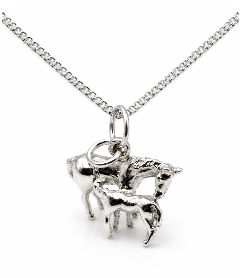 Genuine Sterling Silver 925 3D Horse and Foal Pendant / Charm