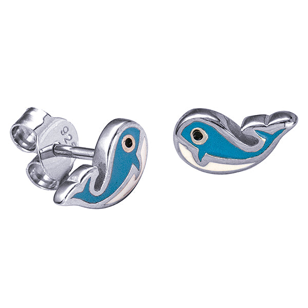 Sterling Silver 925 Enamel Whale Studs Earrings